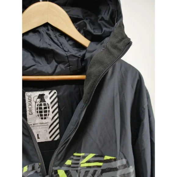Grenade Fatigue Project Snowboard Ski Snow Hooded Jacket‎ Black Mens LARGE